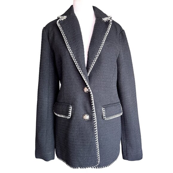 7 For All Mankind Dress Blazer Size Medium Crest Shank Buttons Black Formal 7FAM - Picture 1 of 10